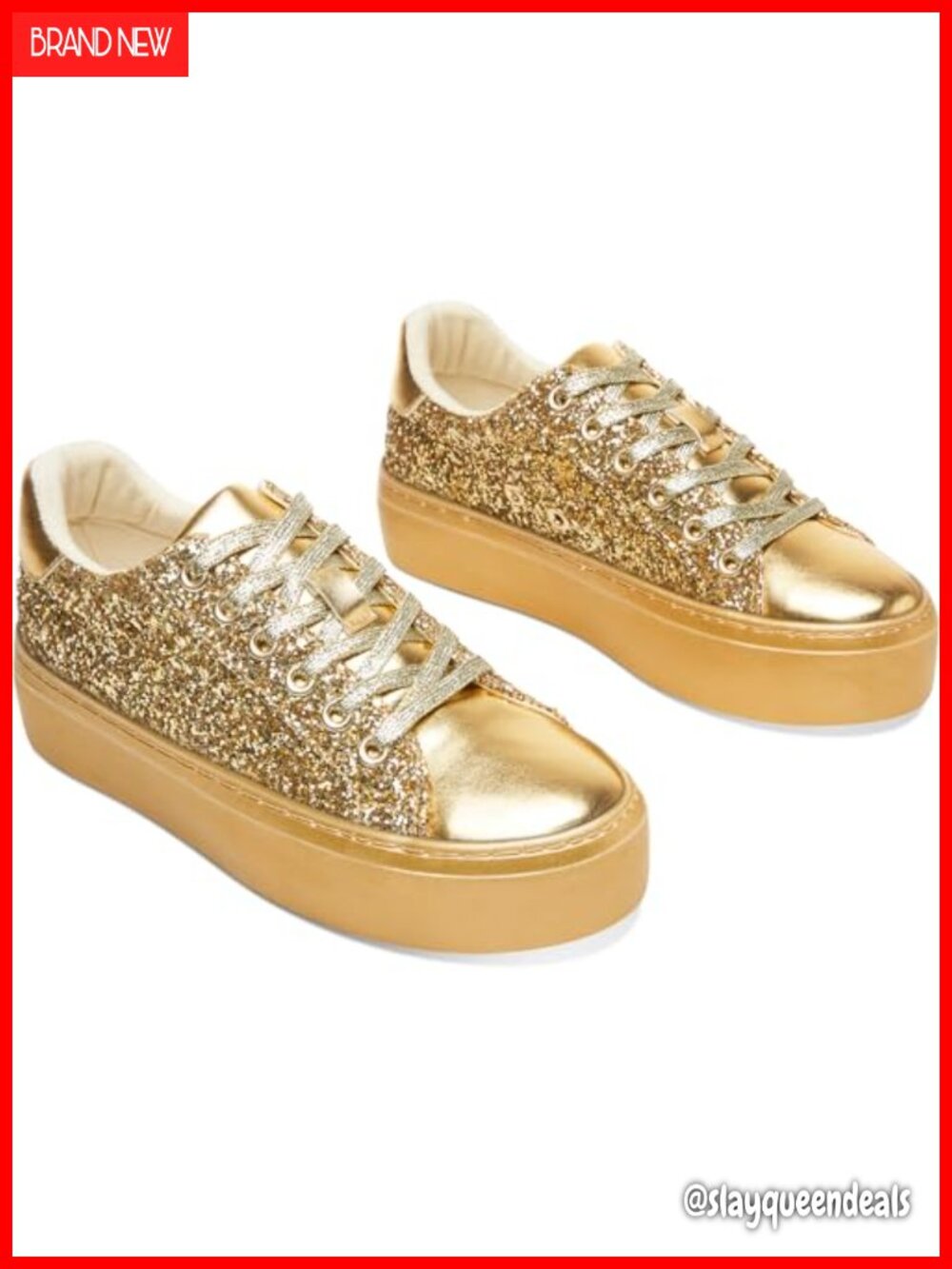 Glitter Platform Lace-Up Sneakers Chunky Sparkly Tennis Shoes